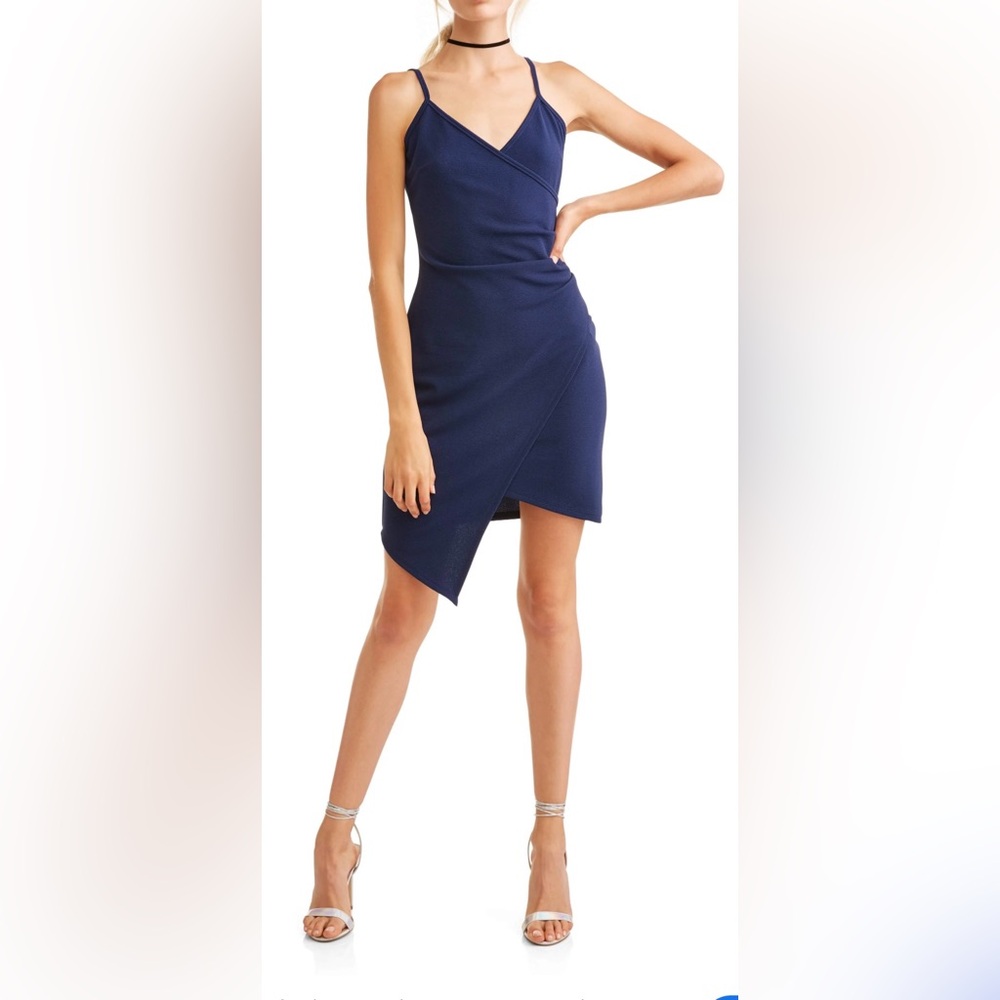 Dee  Elley Asymmetrical Wrap Cocktail DressElegant Navy Blue SzL